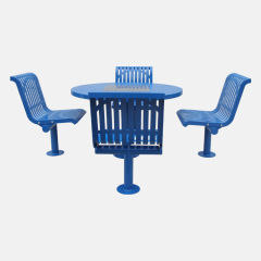 4-Seat Outdoor Steel Round Table - Thermoplastic Cafe Set - yalau