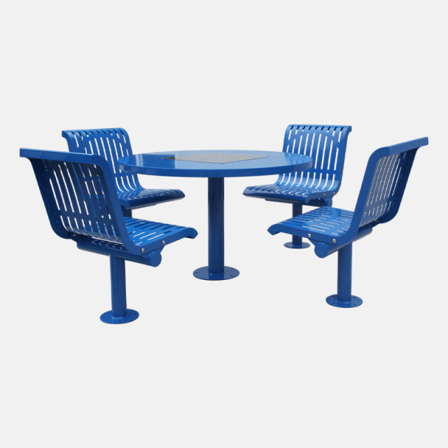 4-Seat Outdoor Steel Round Table - Thermoplastic Cafe Set - yalau