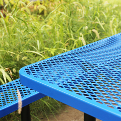 4ft Blue Metal Mesh Picnic Table Thermoplastic Coated Arlau