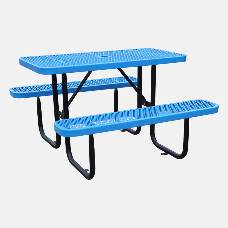 4ft Blue Metal Mesh Picnic Table Thermoplastic Coated Arlau