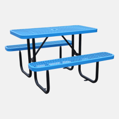 4ft Blue Metal Mesh Picnic Table Thermoplastic Coated Arlau