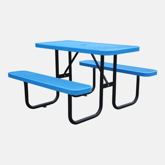 4ft Blue Metal Mesh Picnic Table Thermoplastic Coated Arlau