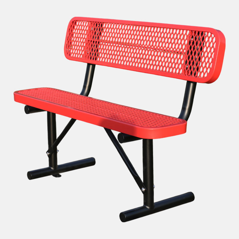 Metal Bench - 4ft Red Outdoor with Backrest