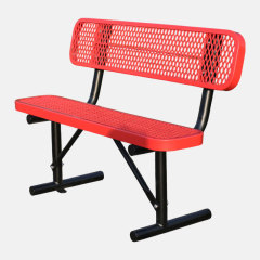 Metal Bench - 4ft Red Outdoor with Backrest