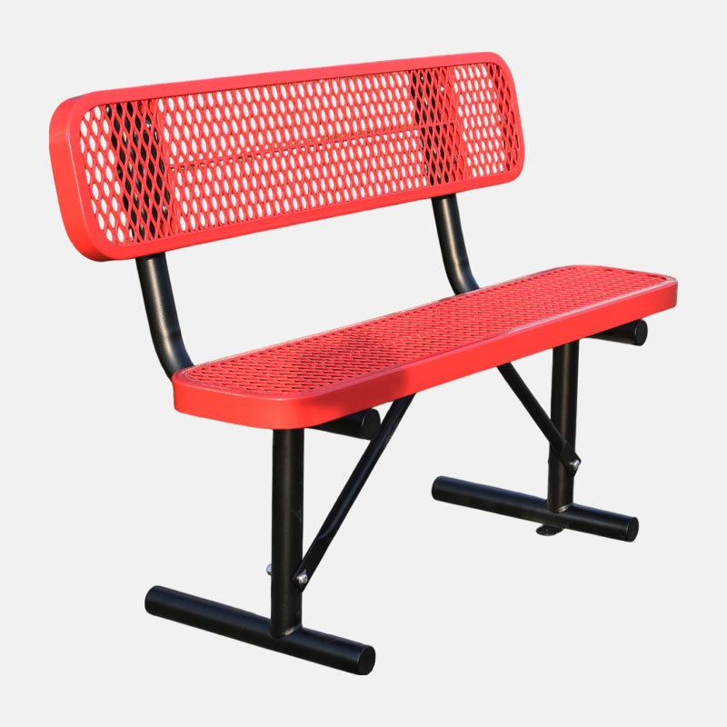 Metal Bench - 4ft Red Outdoor with Backrest