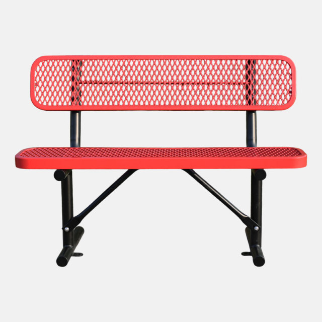 Metal Bench - 4ft Red Outdoor with Backrest