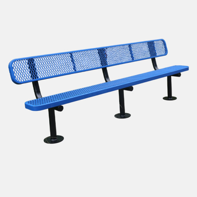 Outdoor Bench - 8ft Surface Mount Steel with Back