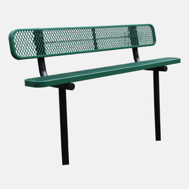Outdoor Bench - 6ft Green In-Ground Mount Steel