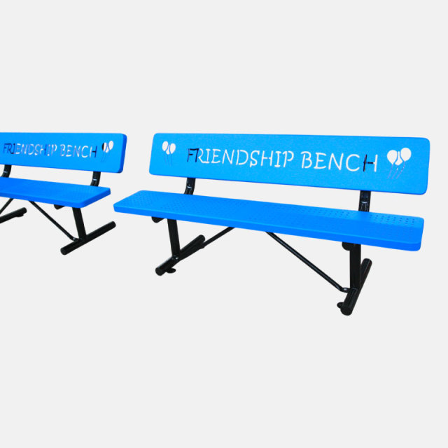 6ft Dog Park Bench - Blue Perforated Steel with Paw Print Design