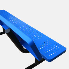 6ft Dog Park Bench - Blue Perforated Steel with Paw Print Design