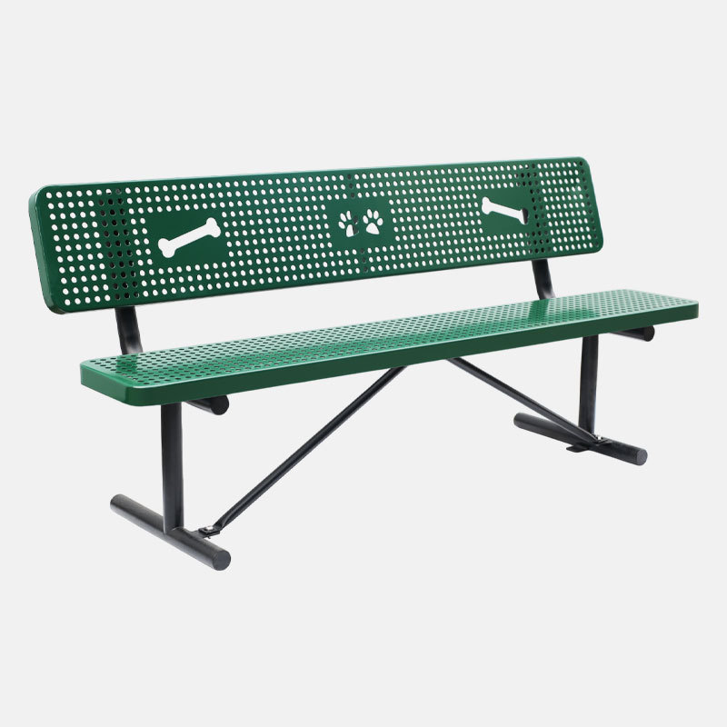 Dog Park Bench - Green Perforated Steel with Bone Design