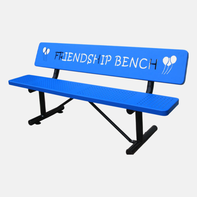 6ft Dog Park Bench - Blue Perforated Steel with Paw Print Design