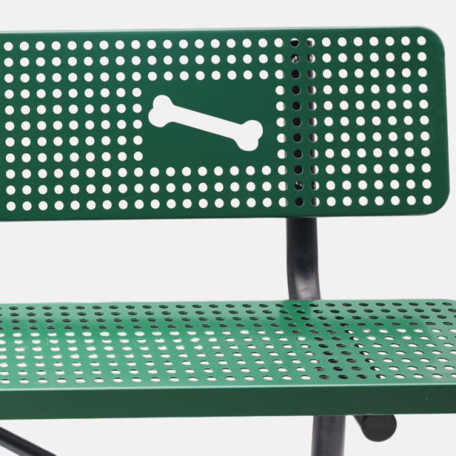 Dog Park Bench - Green Perforated Steel with Bone Design