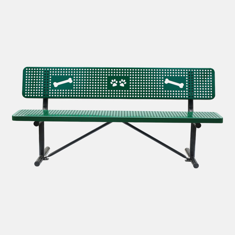 Dog Park Bench - Green Perforated Steel with Bone Design