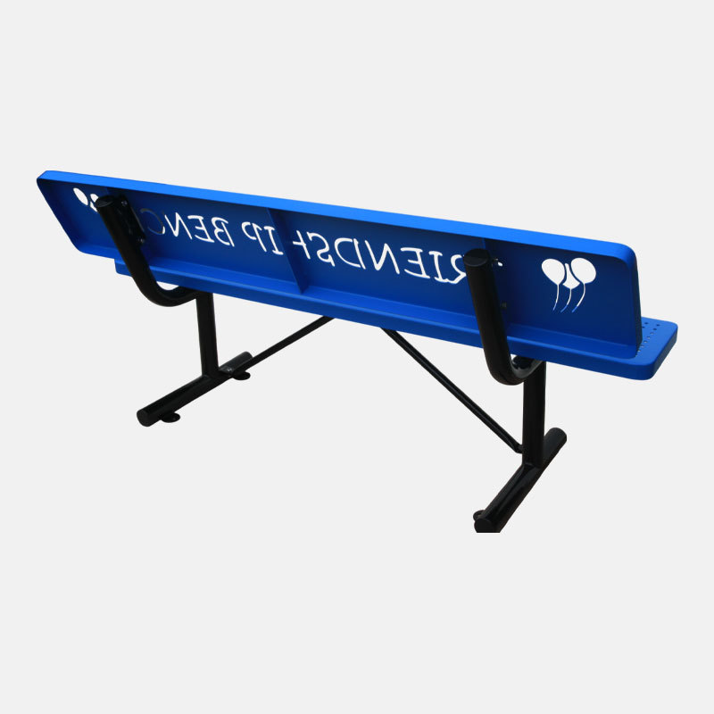 6ft Dog Park Bench - Blue Perforated Steel with Paw Print Design