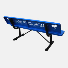 6ft Dog Park Bench - Blue Perforated Steel with Paw Print Design