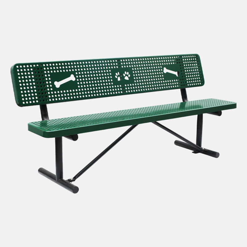 Dog Park Bench - Green Perforated Steel with Bone Design