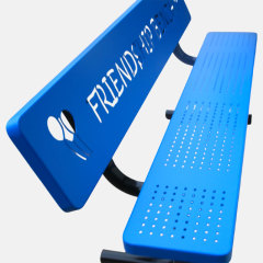 6ft Dog Park Bench - Blue Perforated Steel with Paw Print Design