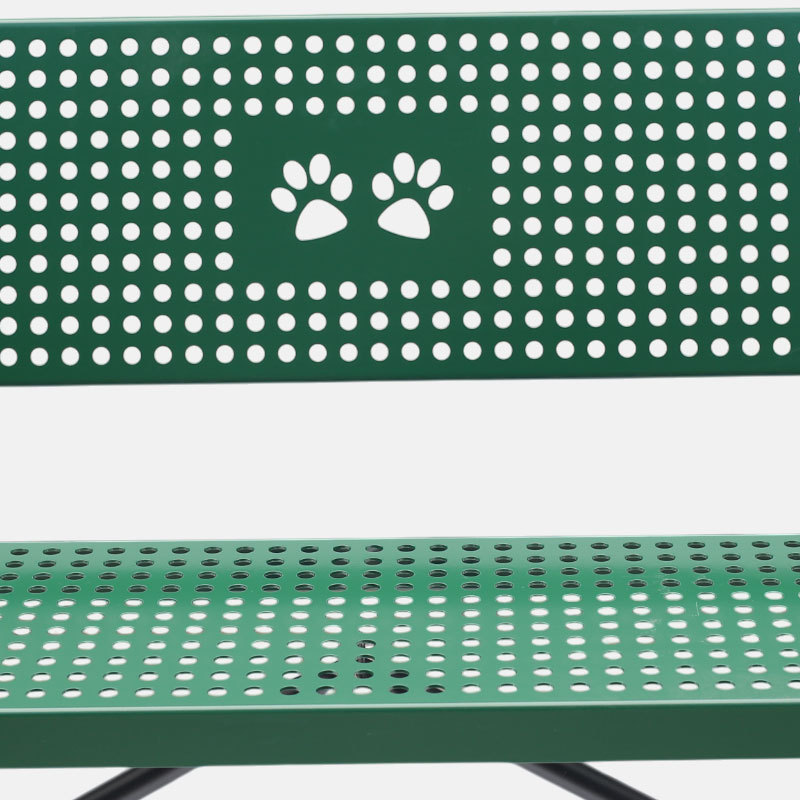Dog Park Bench - Green Perforated Steel with Bone Design