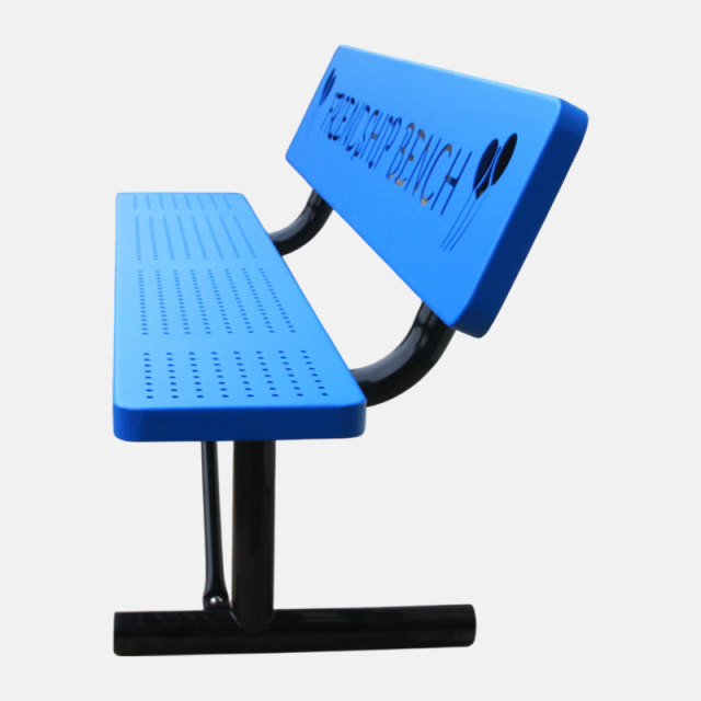 6ft Dog Park Bench - Blue Perforated Steel with Paw Print Design