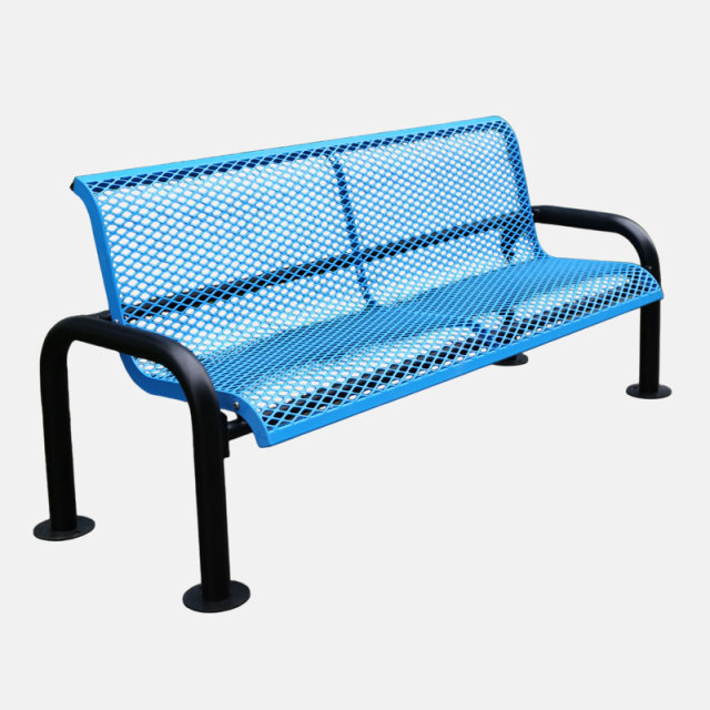 Steel Bench - 6ft Blue Outdoor with Backrest