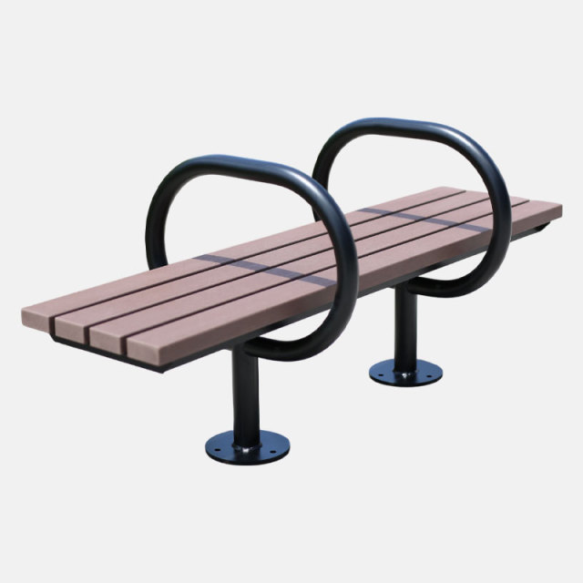 Backless Park Bench Recycled Plastic Steel Frame