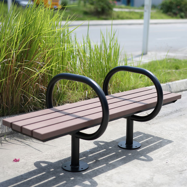 Backless Park Bench Recycled Plastic Steel Frame
