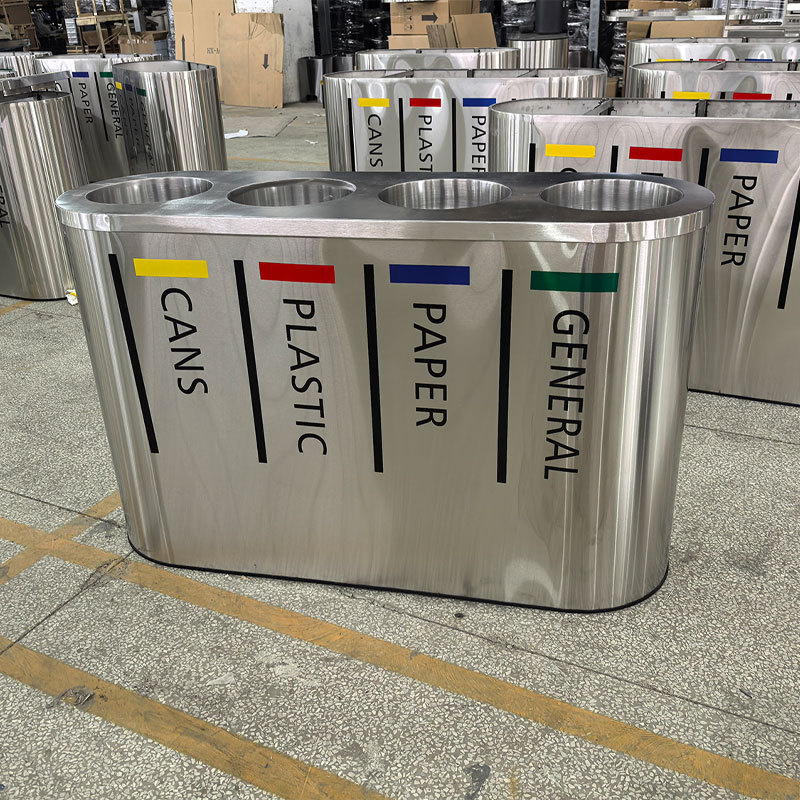 4-in-1 Stainless Steel Recycling Bin - 23 Gallon Commercial Sorter