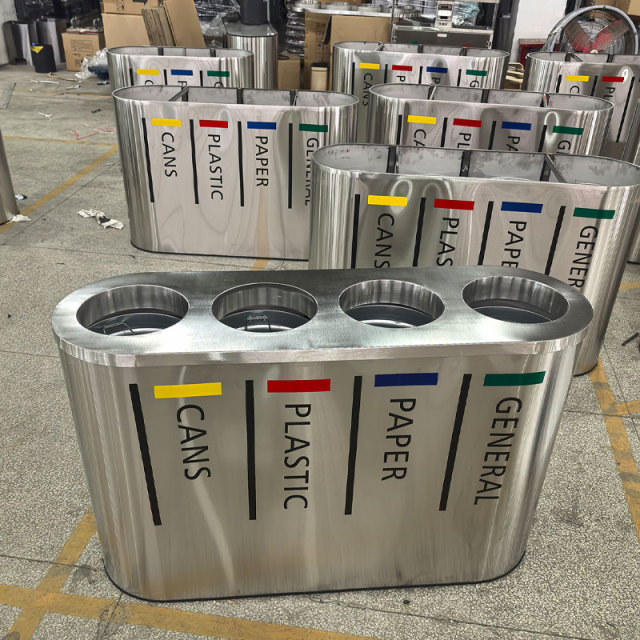 4-in-1 Stainless Steel Recycling Bin - 23 Gallon Commercial Sorter