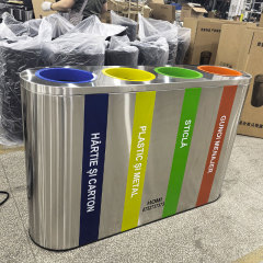 4-Barrel Stainless Steel Trash Can - 50L Fireproof  Durable