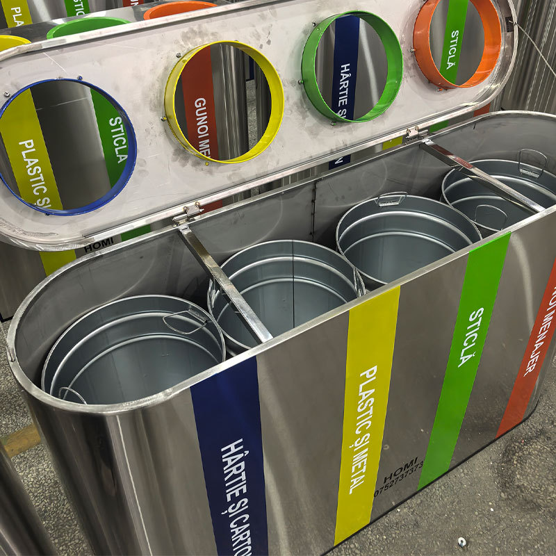 4-Barrel Stainless Steel Trash Can - 50L Fireproof  Durable