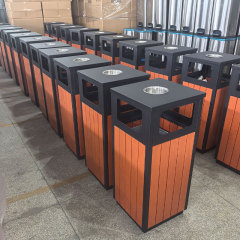40L Square Outdoor Trash Can - Public Waste Bin with Ashtray