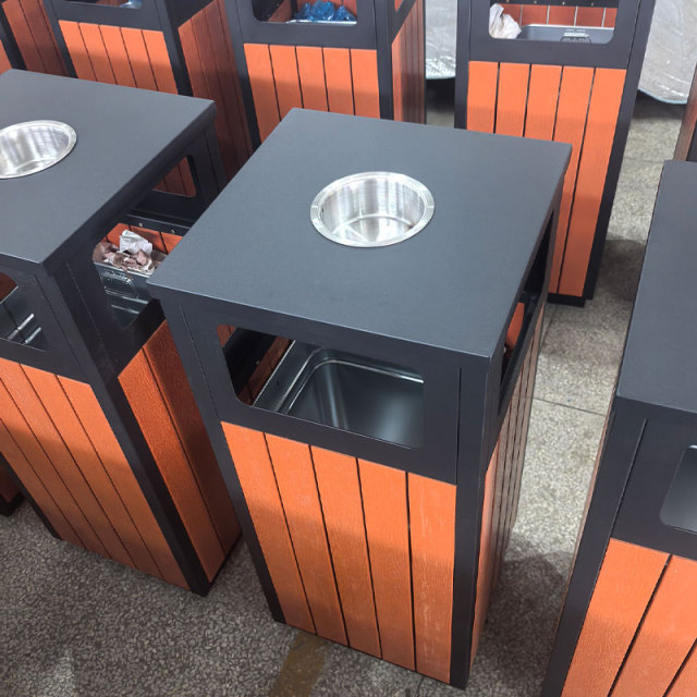 40L Square Outdoor Trash Can - Public Waste Bin with Ashtray