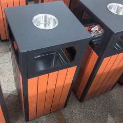 40L Square Outdoor Trash Can - Public Waste Bin with Ashtray