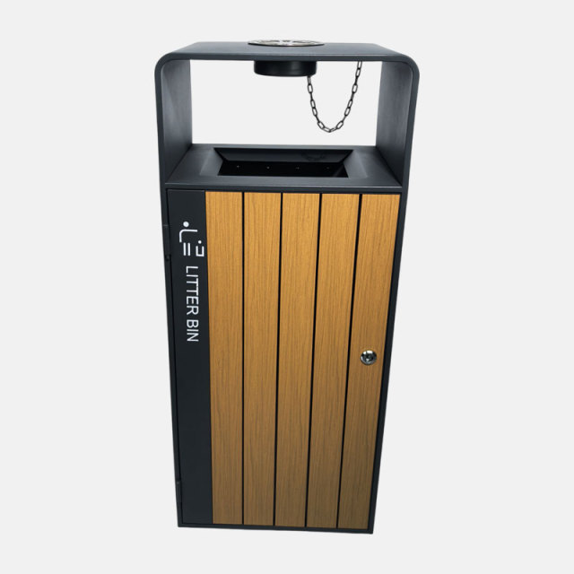 Durable Plastic Wood Outdoor Trash Can - Eco Friendly - yalau