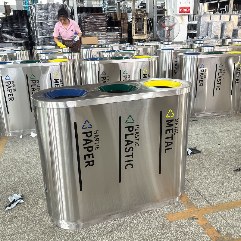 Durable 3-Compartment Stainless Steel Recycling Bin