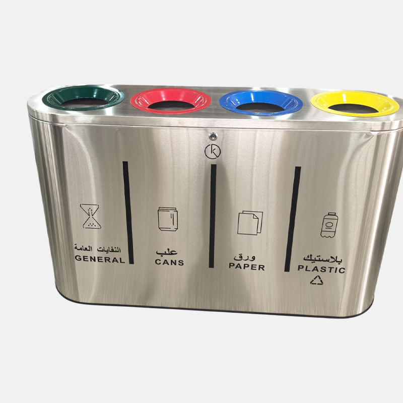 4-Compartment Stainless Steel Trash Can - 160L Recycling Bin
