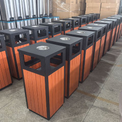 40L Square Outdoor Trash Can - Public Waste Bin with Ashtray