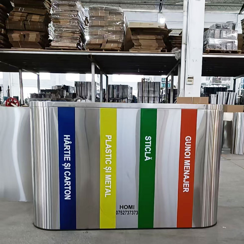 4-Barrel Stainless Steel Trash Can - 50L Fireproof  Durable