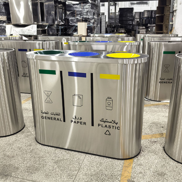 Durable 3-Compartment Stainless Steel Recycling Bin