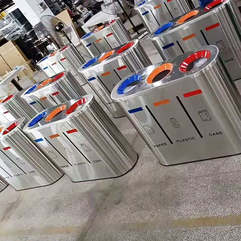 Durable 3-Compartment Stainless Steel Recycling Bin