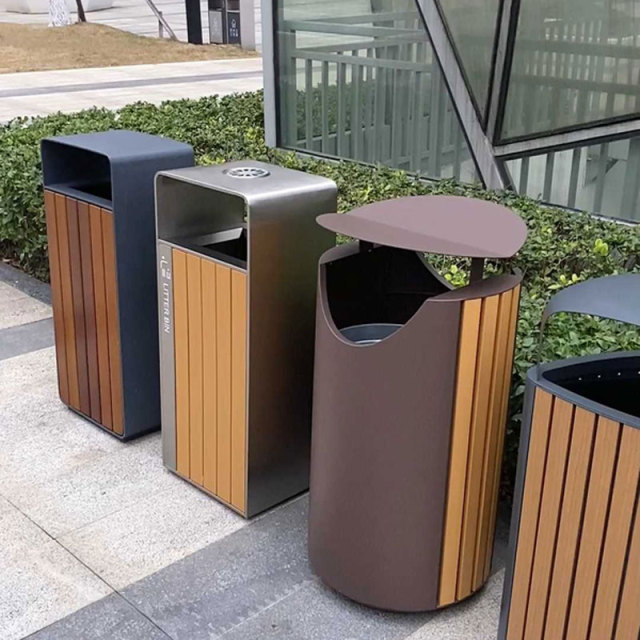 Durable Plastic Wood Outdoor Trash Can - Eco Friendly - yalau