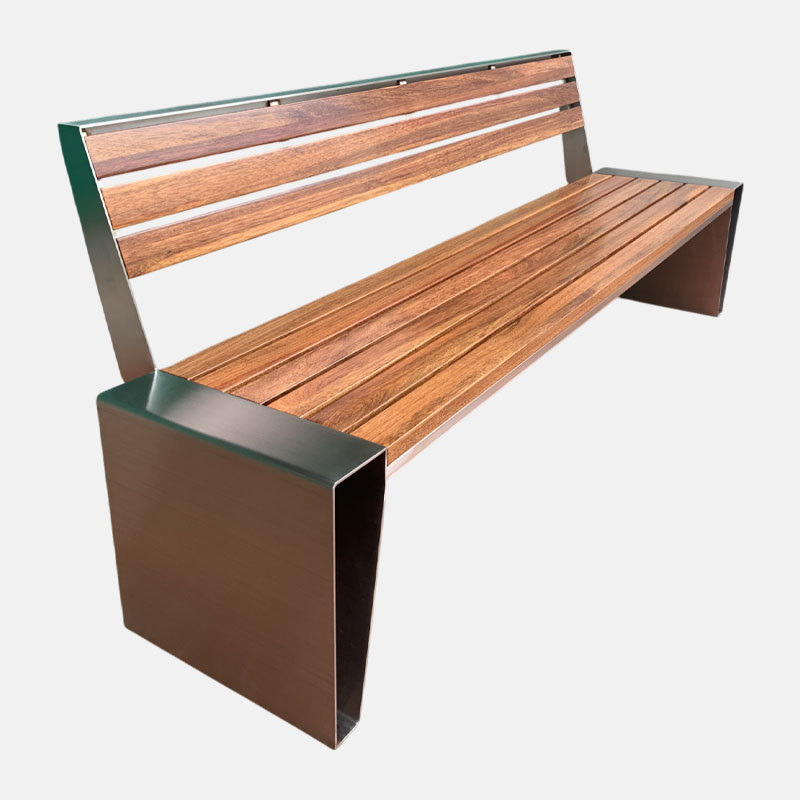Outdoor Bench with Backrest Durable Stainless Steel Garden Bench