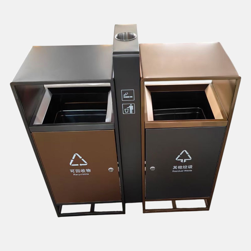 Outdoor Recycling Bin - Stainless Steel Public Trash Can