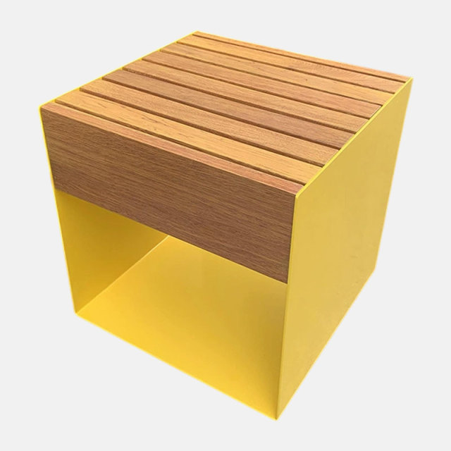 Outdoor Cube Bench - Compact Weatherproof Design with Wooden Seat