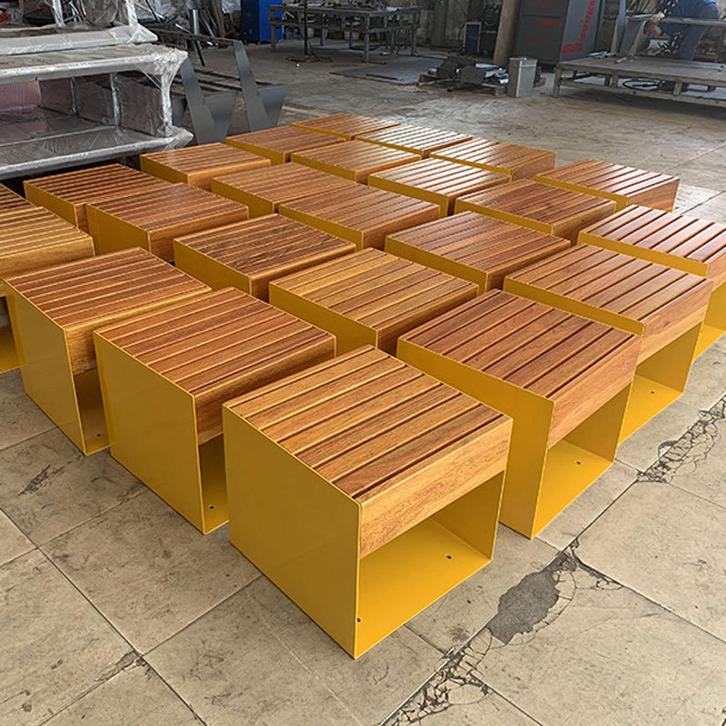 Outdoor Cube Bench - Compact Weatherproof Design with Wooden Seat