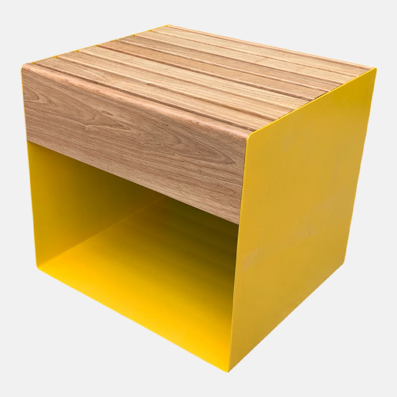 Outdoor Cube Bench - Compact Weatherproof Design with Wooden Seat