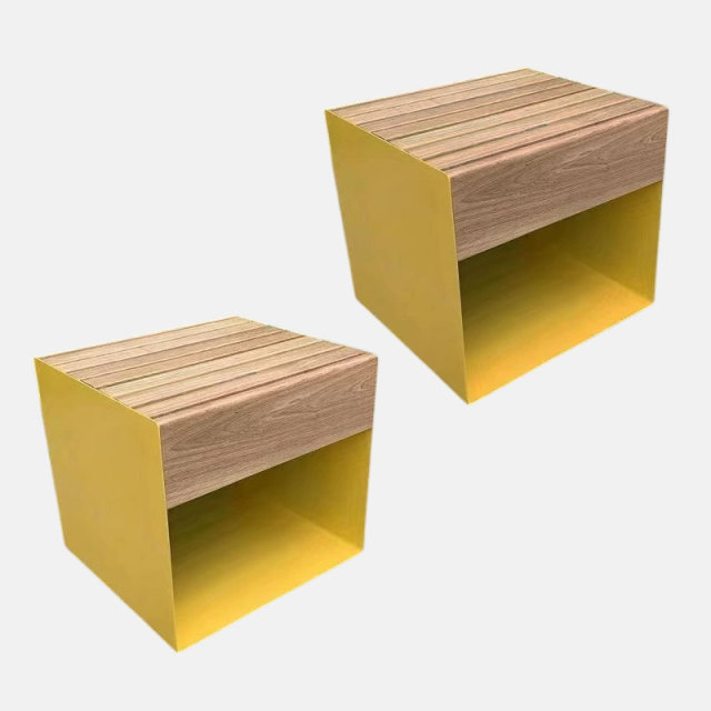 Outdoor Cube Bench - Compact Weatherproof Design with Wooden Seat