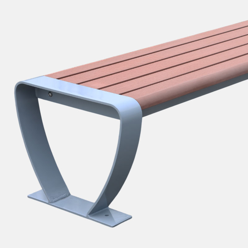 Backless Park Bench Steel Frame Plastic Wood Seat Durable