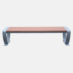 Backless Park Bench Steel Frame Plastic Wood Seat Durable